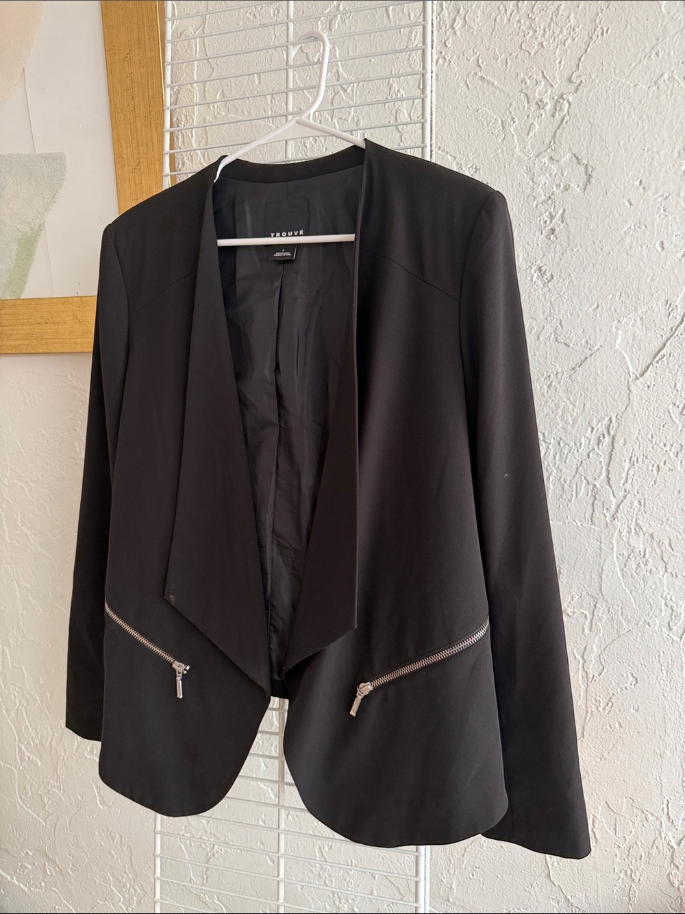Trouve Black Open-Front Blazer with Silver Zippers